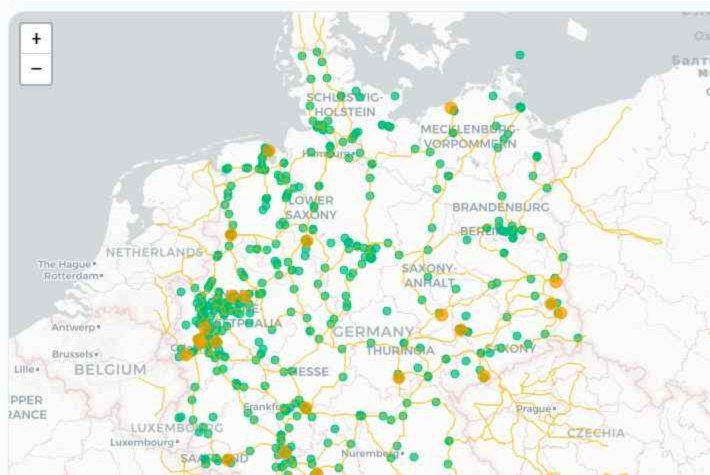 DCreal Geo-Intelligence: Live-Karte mit Umspannwerken, Kraftwerken und 380-kV-Höchstspannungstrassen in Deutschland
